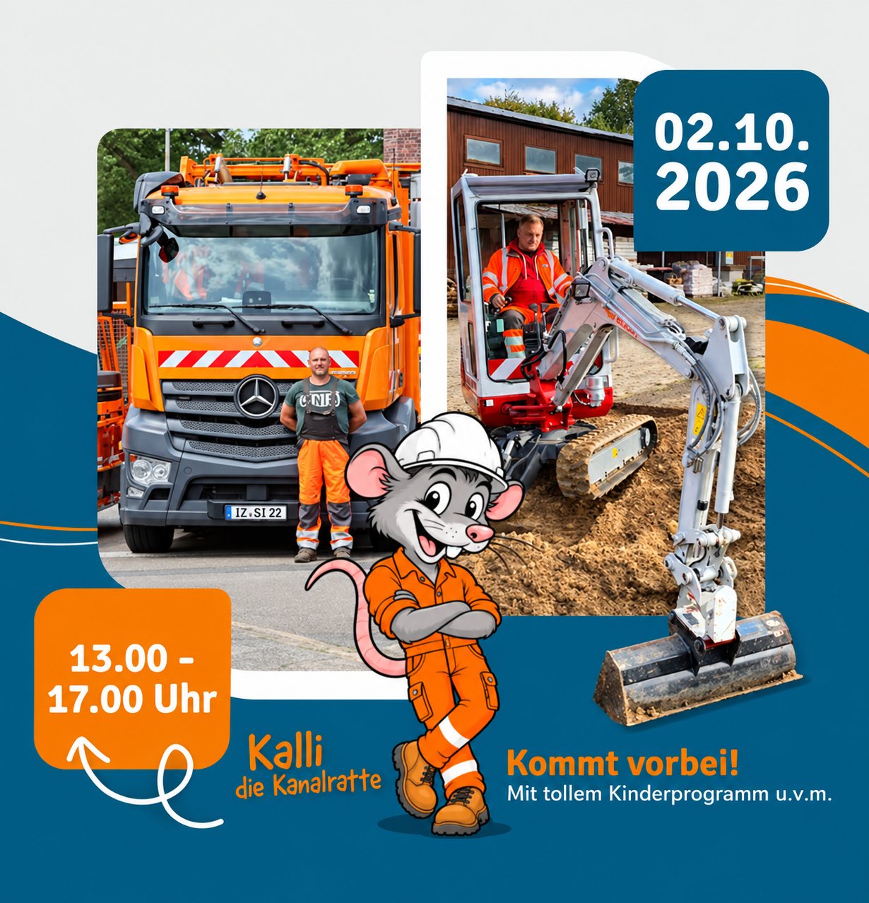 Tag der offenen Tür am 2. Oktober 2026, 13 bis 17 Uhr, mit Kalli der Kanalratte und Kinderprogramm